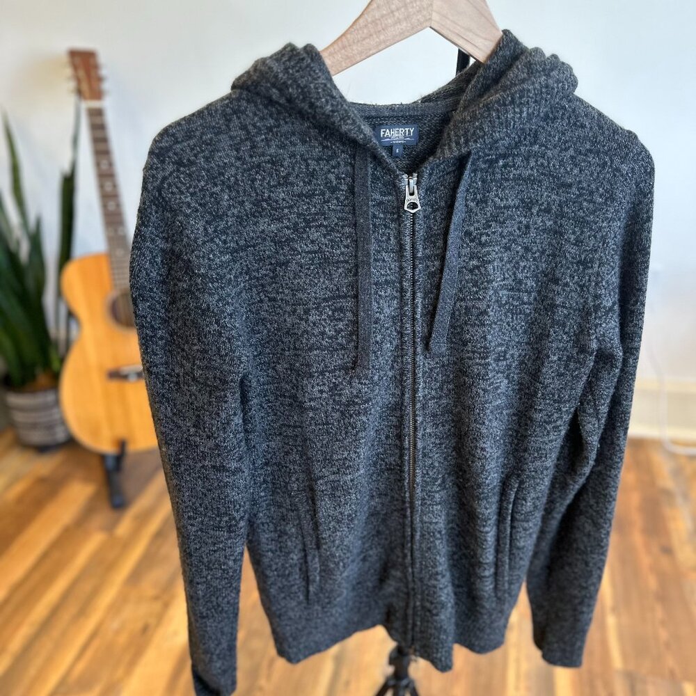 Faherty Cashmere/Wool Full Zip Hoodie - Charcoal - Size S